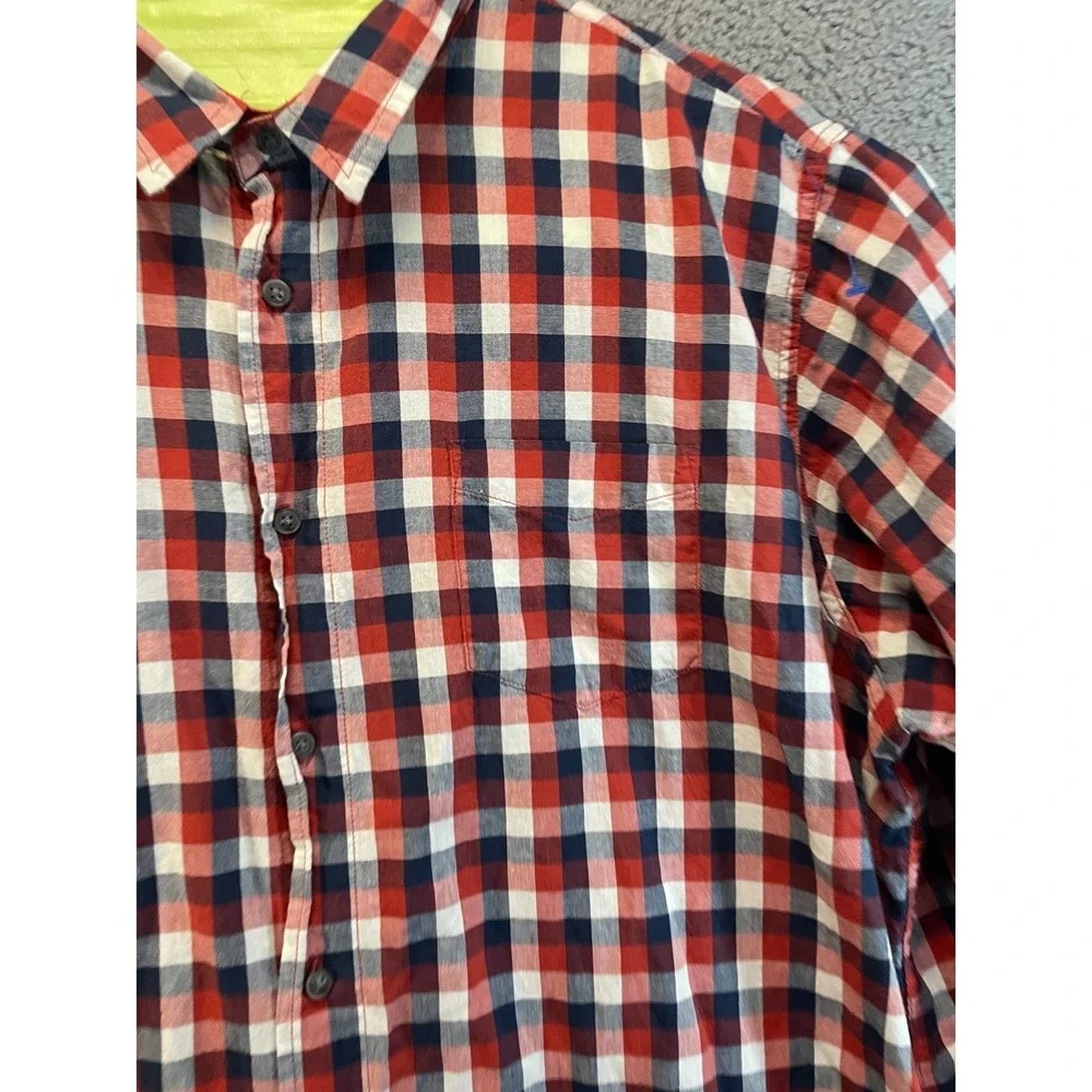 Wrangler‎ Jeans Co Red Shirt Mens 2XL Orange Navy Plaid Pearl Snap Western Rodeo